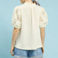 Textured Blouse w/Lace Contrast Sleeves