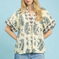 Boho Print Top w/Lace Trim