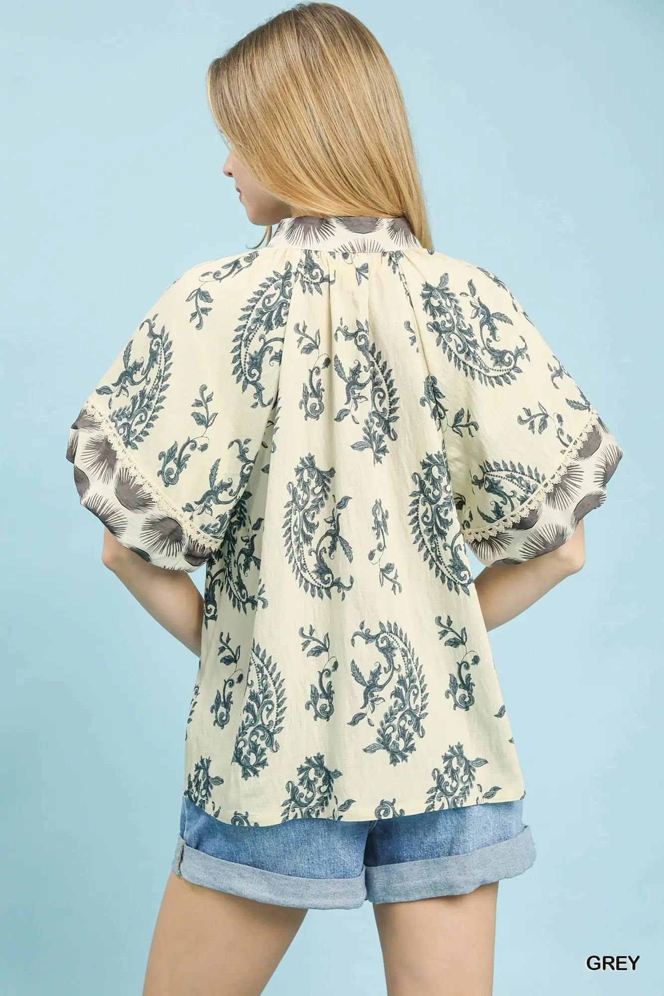 Boho Print Top w/Lace Trim