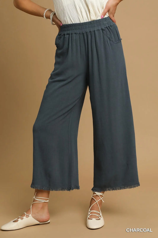 Frayed Hem Wide Leg Pants