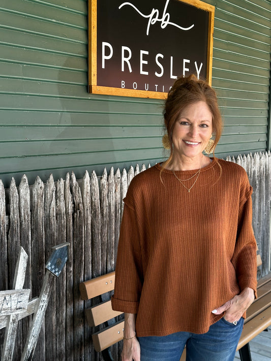 3/4 Folded Sleeve Knit Top