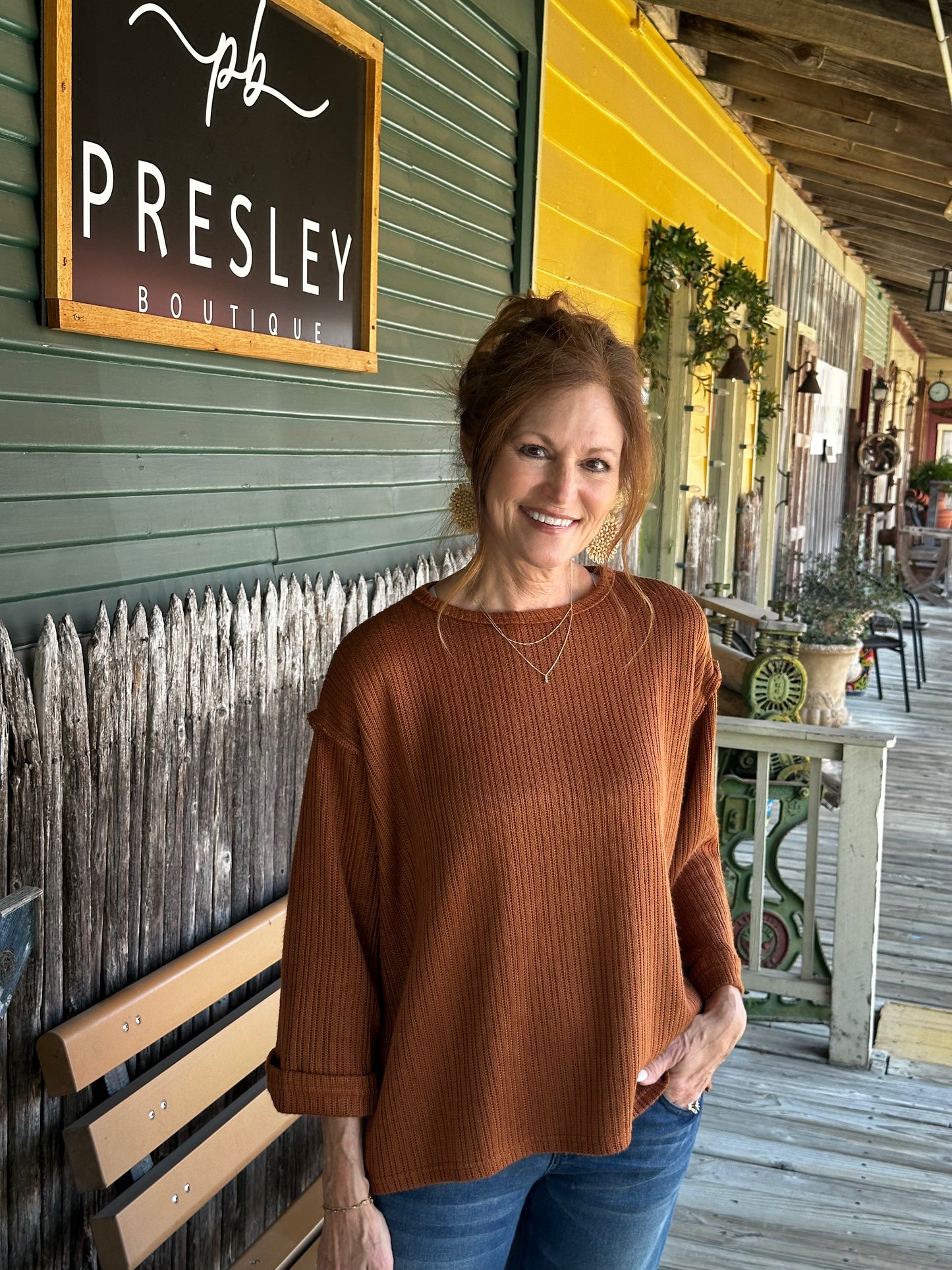 3/4 Folded Sleeve Knit Top
