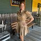 Short Puff Sleeve Button up with Tie Waist Mini Dress