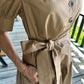 Short Puff Sleeve Button up with Tie Waist Mini Dress