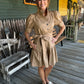 Short Puff Sleeve Button up with Tie Waist Mini Dress