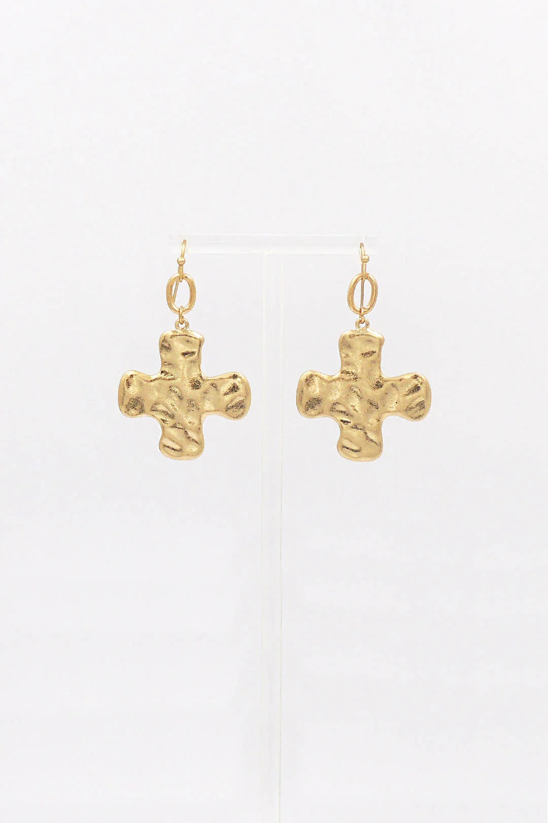 Hammered Chunky Cross Drop Earrings