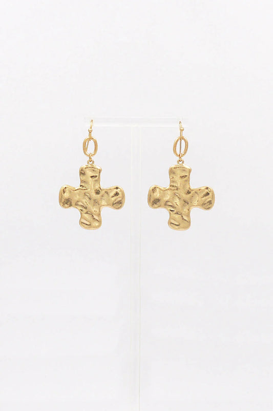 Hammered Chunky Cross Drop Earrings