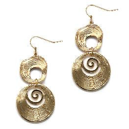Gold Textured Two Drop Earrings