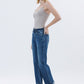 High Rise Dark Wash Cuffed Straight Jeans