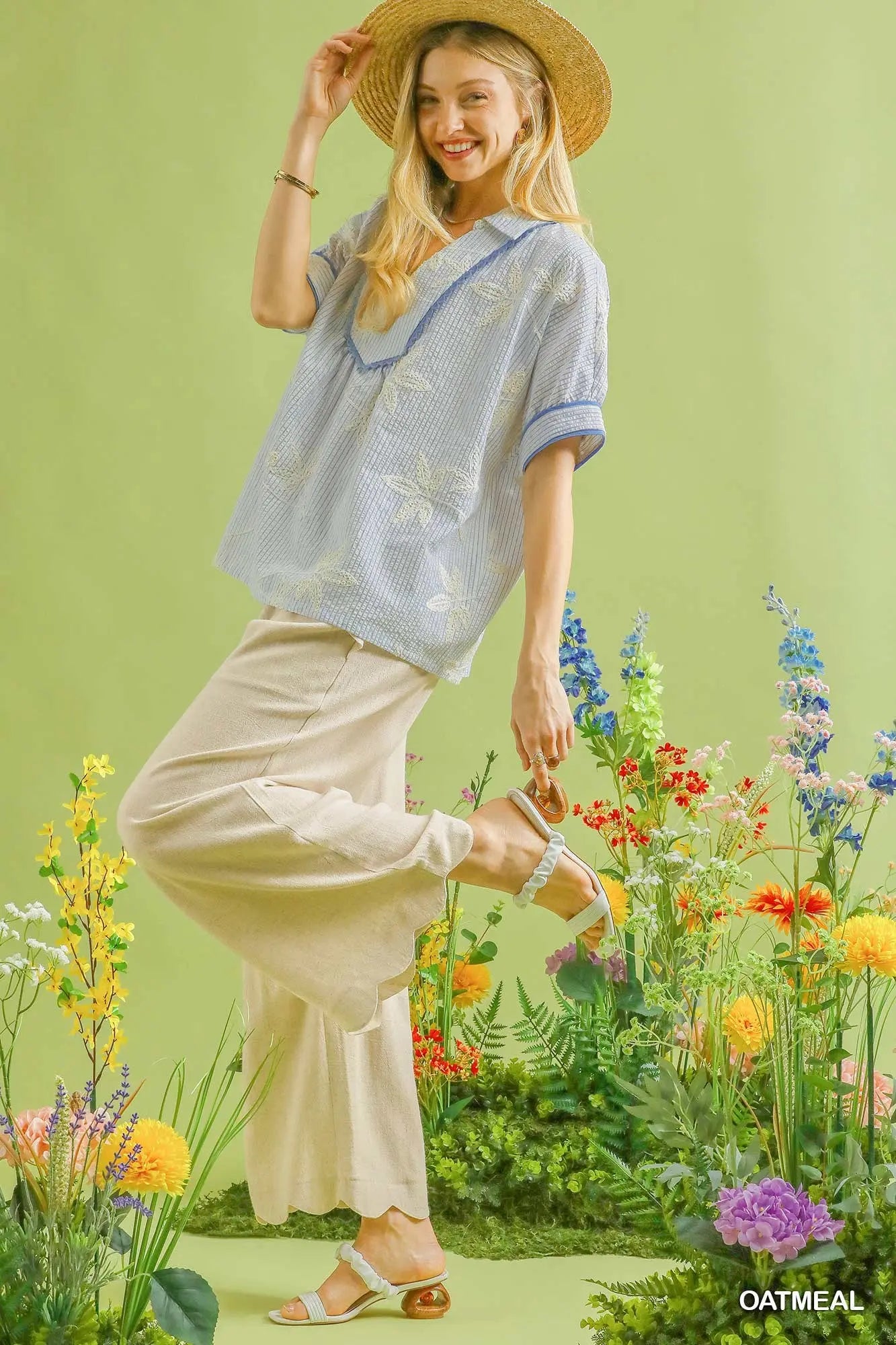 Scallop Hem Wide Leg Pants