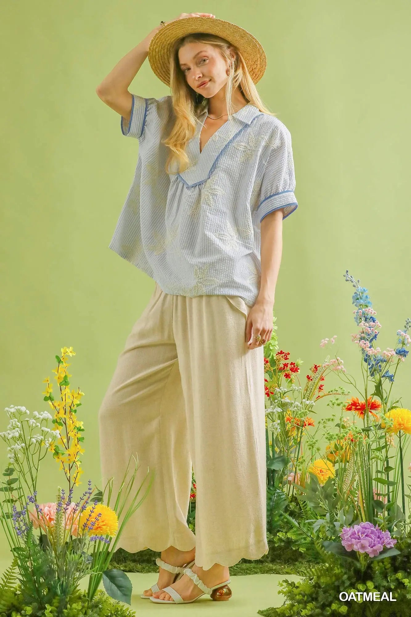 Scallop Hem Wide Leg Pants