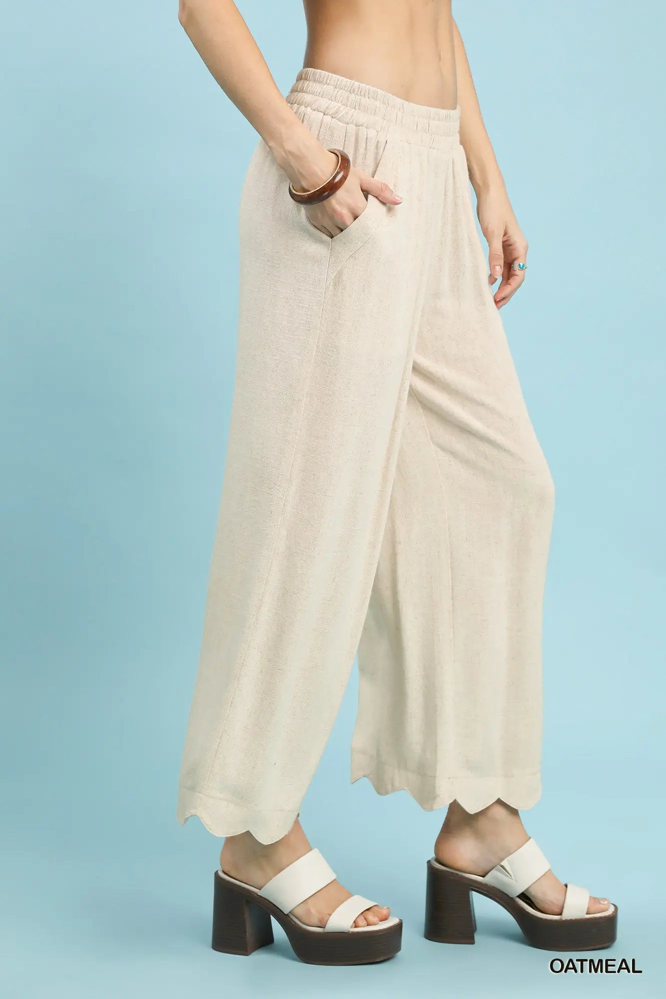 Scallop Hem Wide Leg Pants