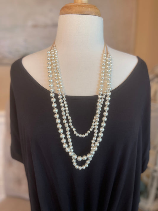 Long Layered Pearl Necklace