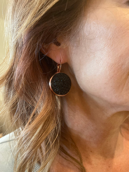 Round Druzy Drop Earrings