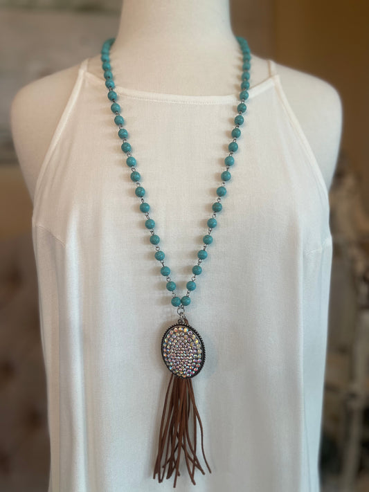 Turquoise Crystal Stone Pendant Necklace