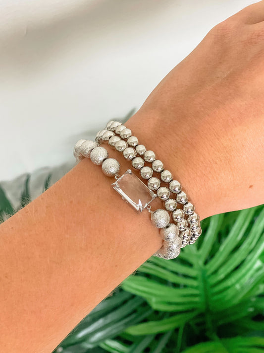 Silver & Crystal Stretch Bracelet Set